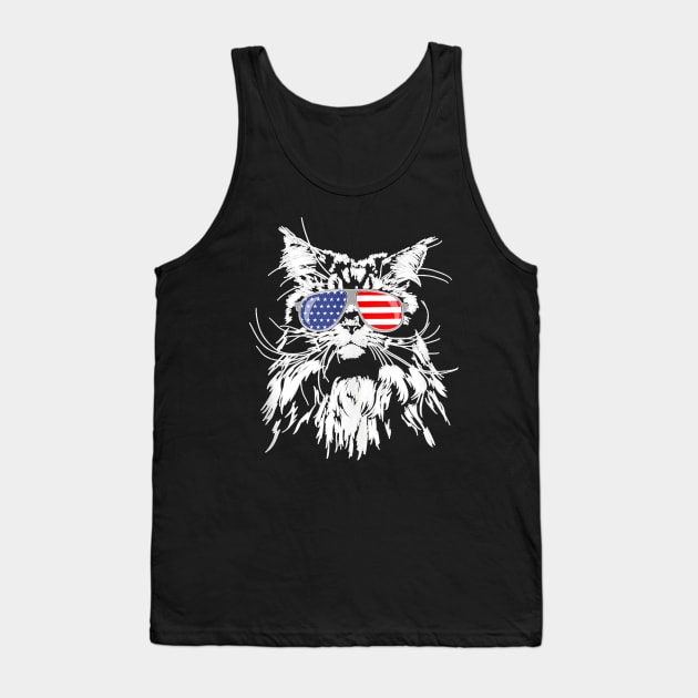 Funny Proud Maine Coon American Flag Sunglasses Gift Big Cat Tank Top by Peter Smith